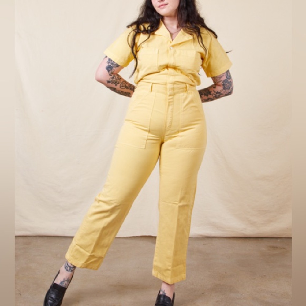 XL Big Bud Press Butter Yellow Short Sleeve Jumpsuit